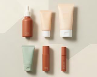 Capsule beauty collection with six essential products in minimalist packaging